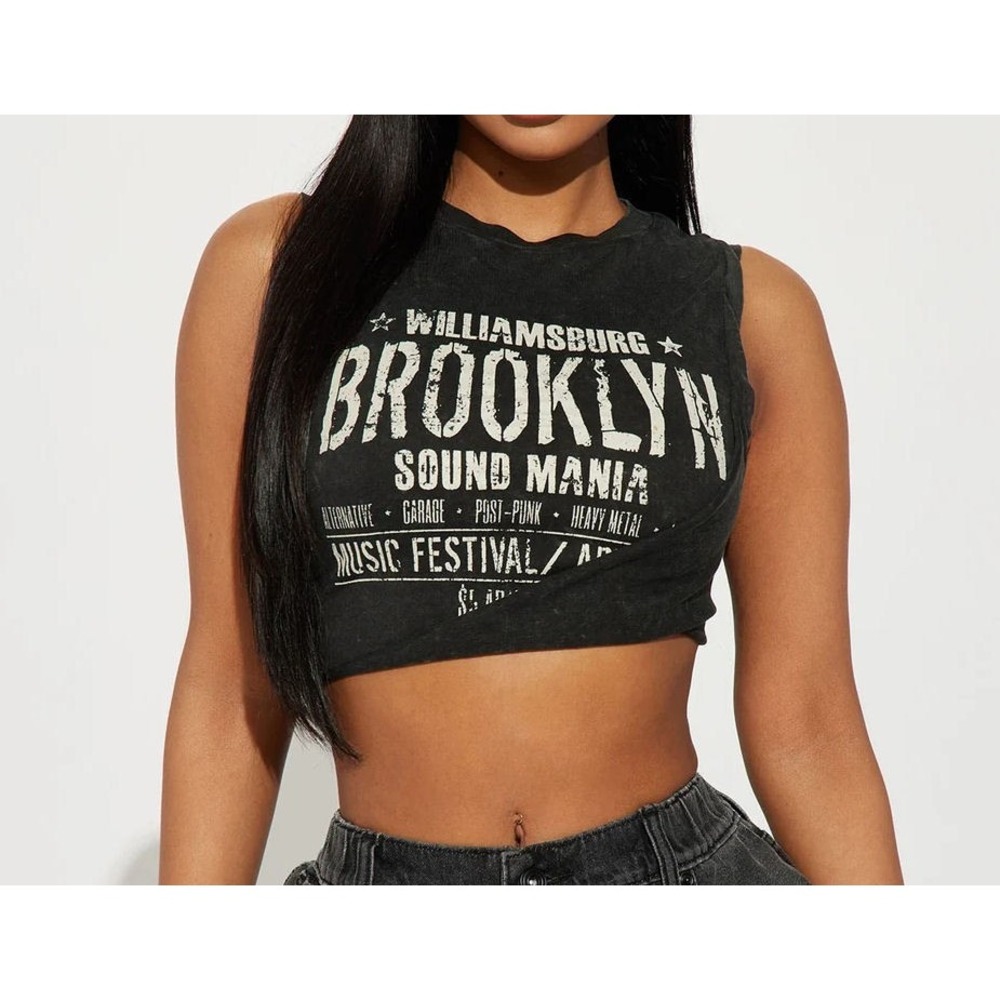 Fashion Nova Women's Brooklyn Trendy Crop T-Shirt Tank Top - Charcoal - Size 2X